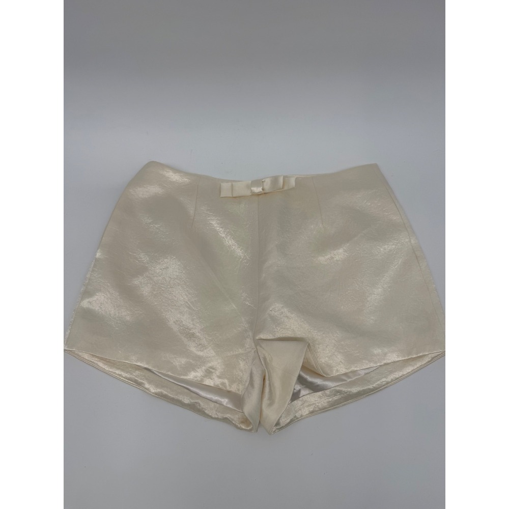 Bubish Penelope Champagne Satin‎ Bow High Waisted Shorts Ivory US 6 Elegant
